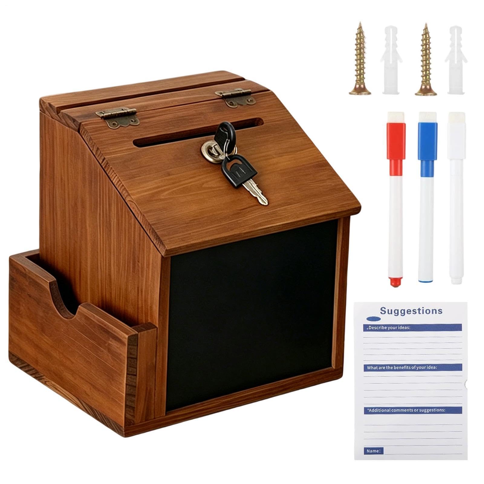 Buzón de Comentarios de Madera de Madera Privada con Cerradura para | Cubo de Donaciones y Propinas para Cafetería Escuela Restaurantes Bar Salón Comunitario