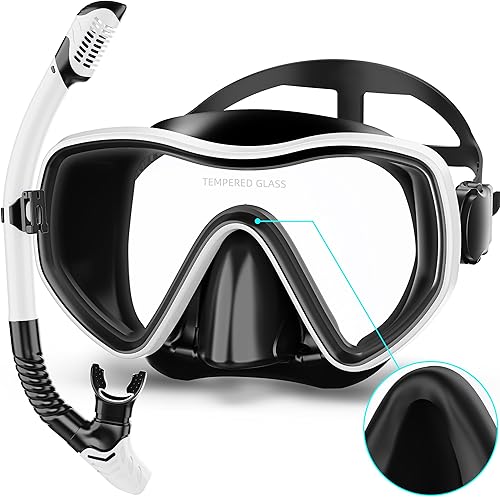 Miniatura 15 de Snorkeling Gear for Adults, Dry Snorkel Set 180° Panoramic Wide View Anti-Fog Scuba Diving Mask, Professional Snorkel Gear for Free Breathing, Negro