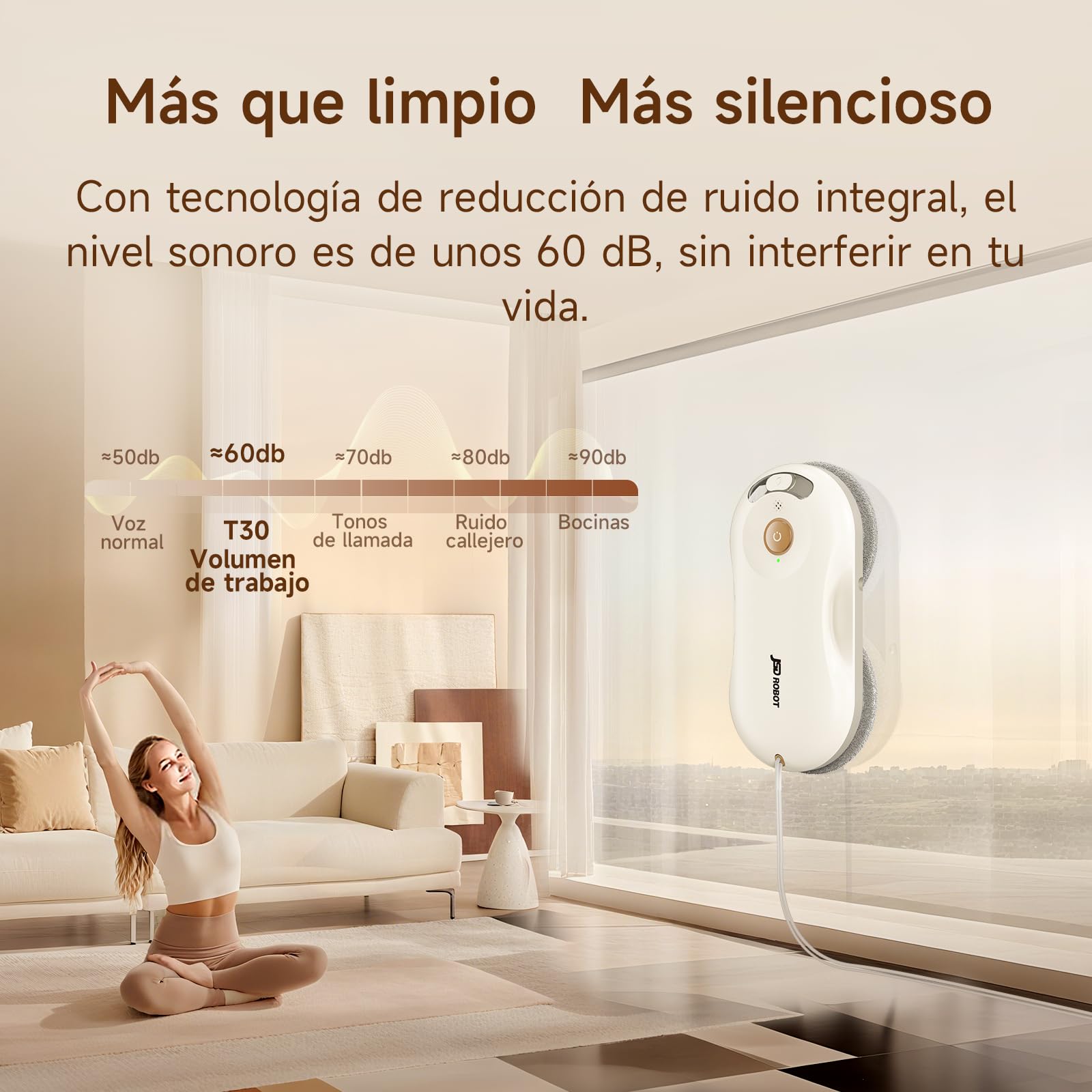 T30 Robot Limpiacristales, Succión 5500 Pa, Pulverización 2 Lados, Silencioso, Delgado 6,05 cm, Planificación de Ruta Automática, Protecciones Múltiples,Uso Interior/Exterior (Blanco)