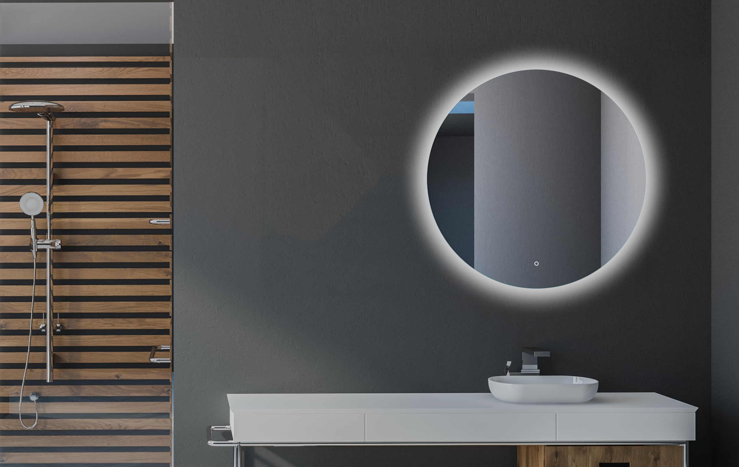 Specchio Bagno LED Rotondo 60 cm, Retroilluminazione | Specchio Bagno con Luce, Specchio Illuminato Bagno, Interruttore Touch, Luce Bianca Naturale