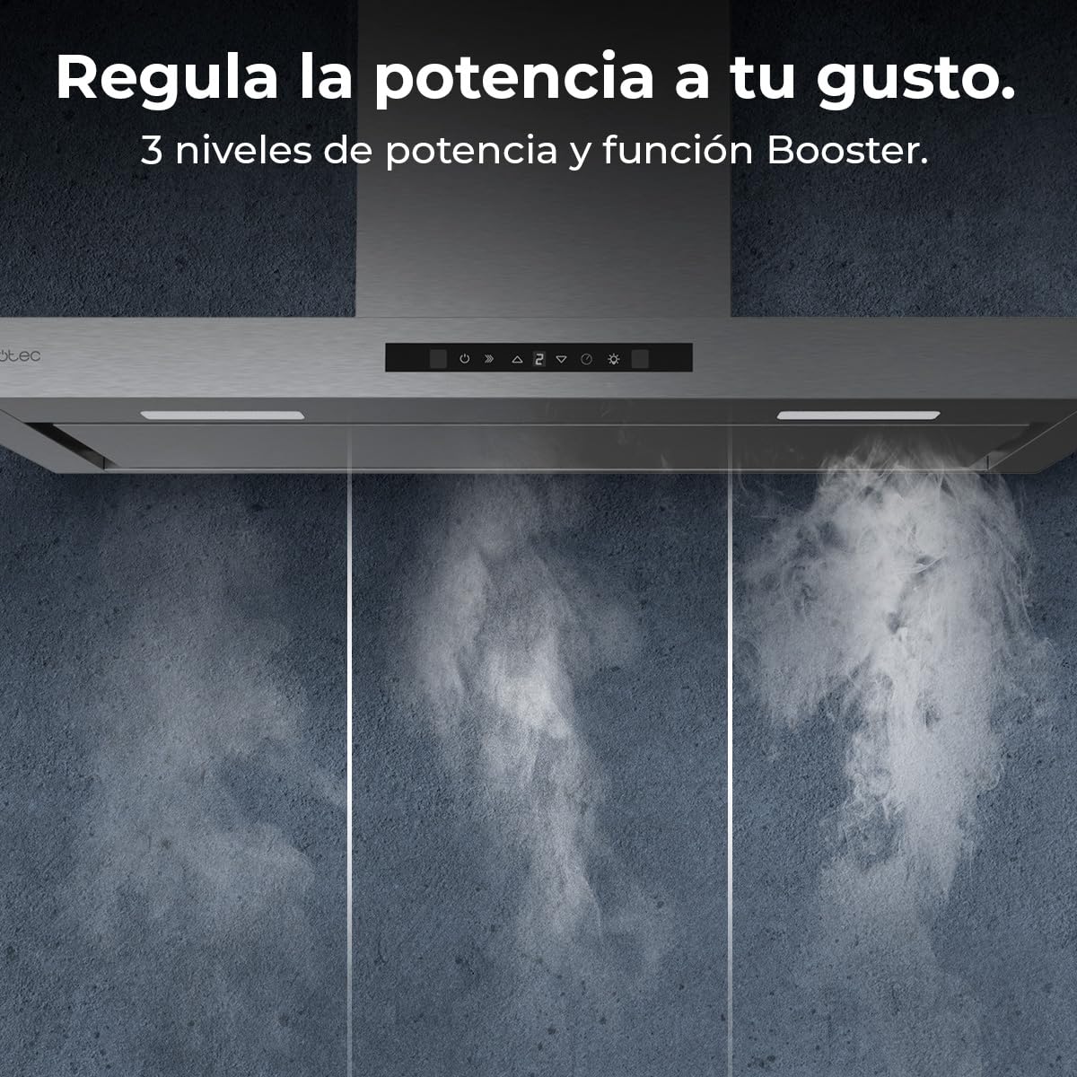 Cecotec Campana Extractora 90 cm Flux TT 908000 Glass Black A++, Clase A, 210W, Fuerza de succión de 800 m³/h, Acabado inoxidable, Control táctil, Hand Movement Control, Delay Funtion, Iluminación LED