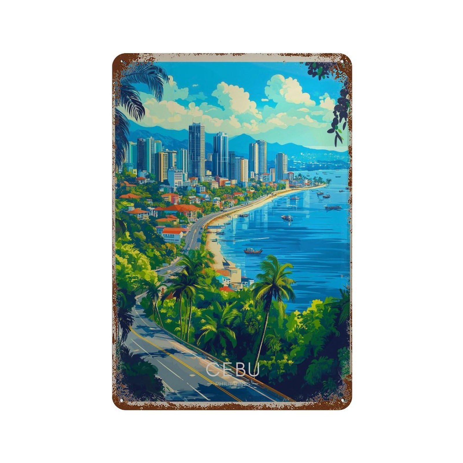 xiaoxiaoshen Cebu City Travel Philippines Tropical Island Wall Decor Art Metal Tin Poster Modern Home Decor Art Home Bar Shop Decorations Vintage Sign 30x20cm