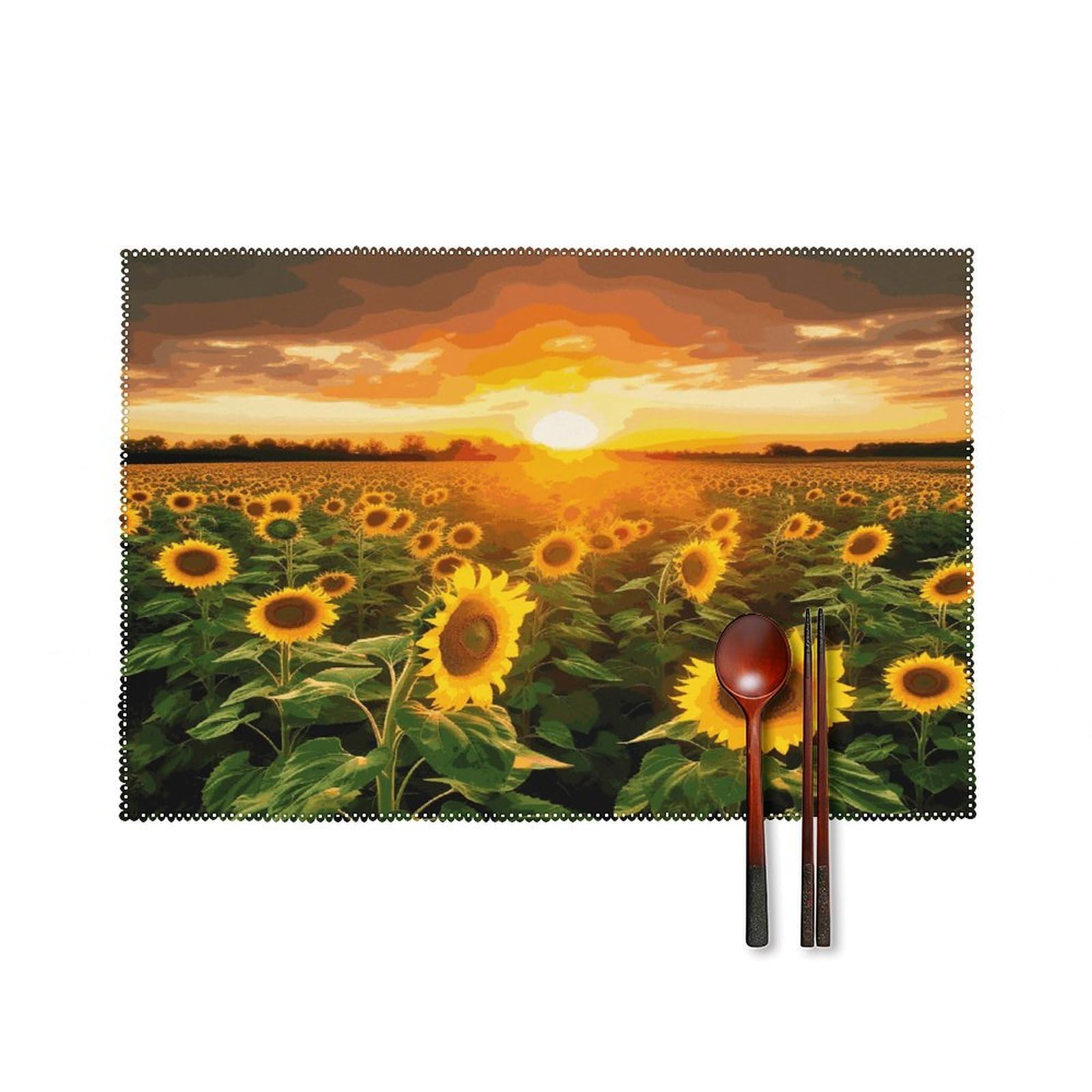 Sunflower Field Sunset Placemat Set of 6,Thickened Non-Slip Place Mats Heat Resistant Reversible Table Mats Resistant Washable Place Mat for Kitchen Dining Table Decoration Indoor