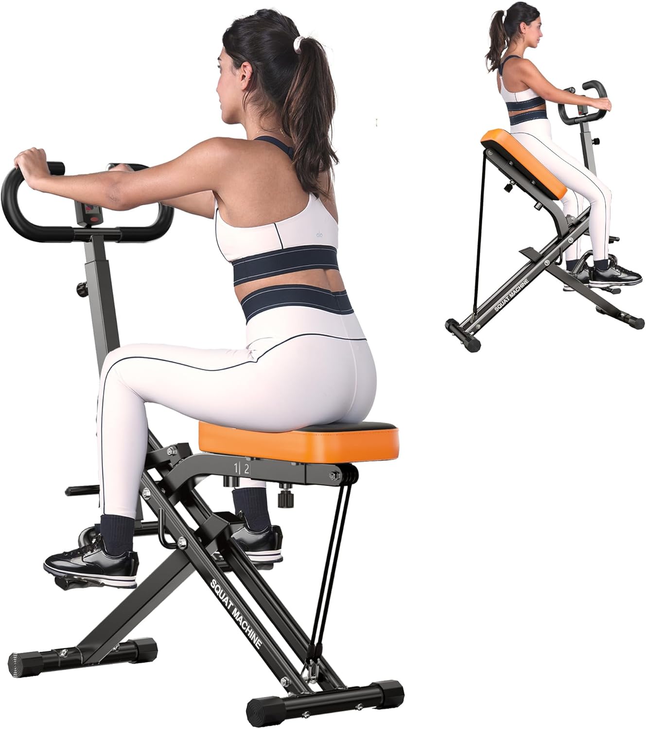 SogesHome Squat & Rowing Machine - Foldable Home Fitness Machine with 2 Adjustable Resistance Bands, 330 lbs Weight Capacity, Orange
