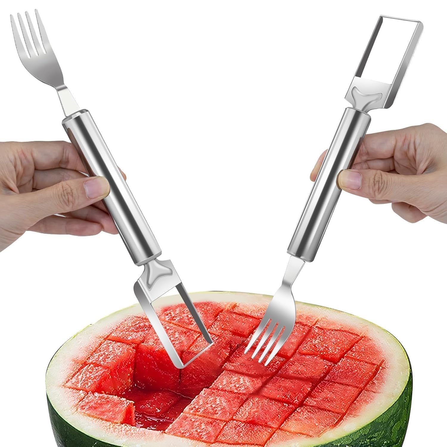 2-in-1 Stainless Steel Watermelon Fork & Slicer – Fruit Cutting Tool for Watermelon, Melon, and Other Soft Fruits, Easy Grip Kitchen Gadget-image-43