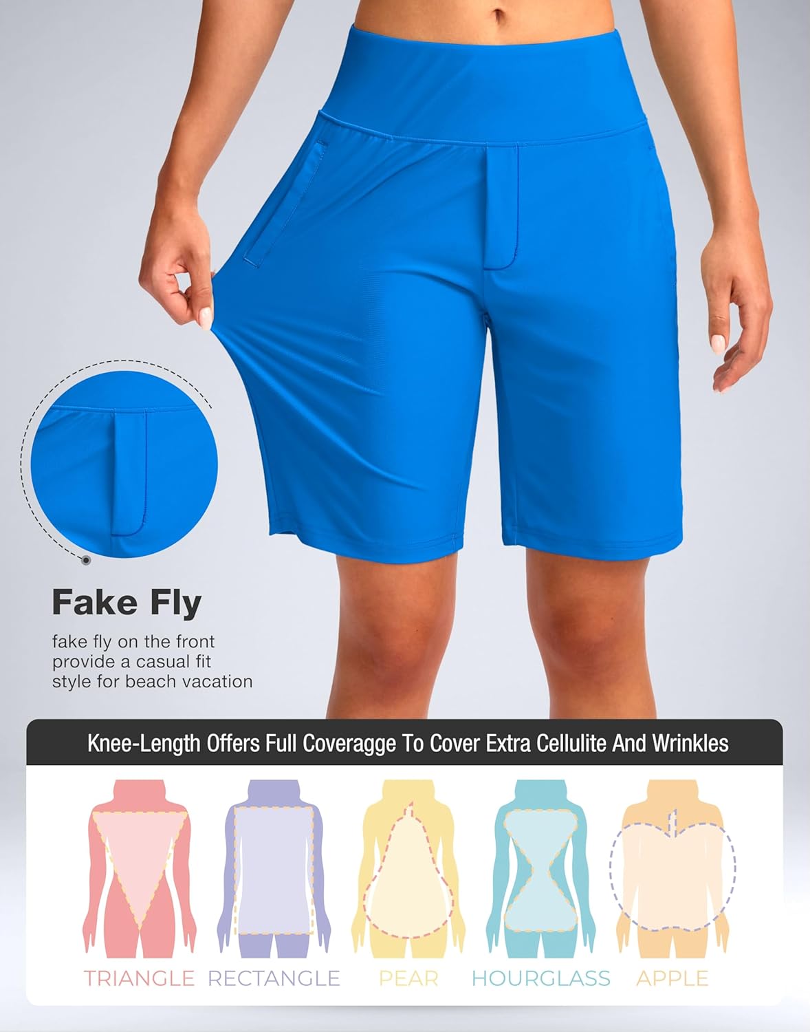 Viodia Women's 9" Long Swim Shorts Modest Swimsuits Bathing Suit Knee Length Bermuda Board Shorts for Women with Pocket - Image 5