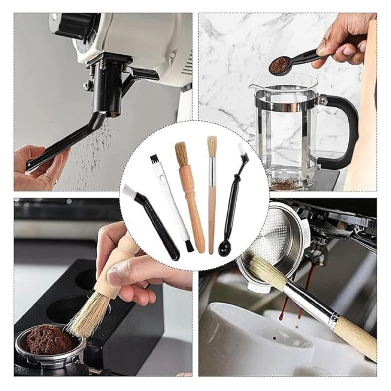 Cepillo Limpieza Molinillo Café Juego de cepillos for café | Cepillo de limpieza for máquina molinillo de café de madera y cepillo de nailon(B-10pcs)