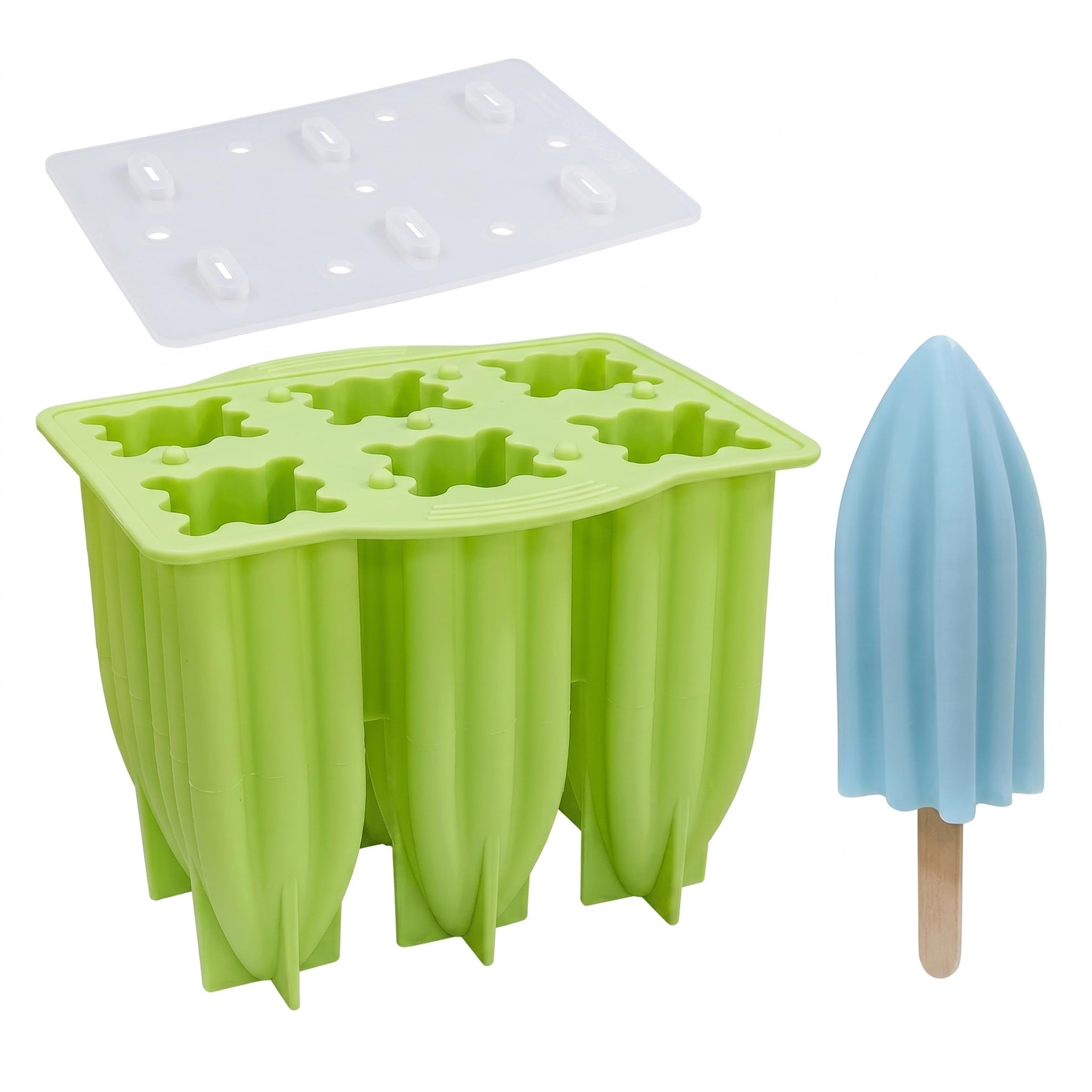 Gemuseeee 6-Cavity Food-Grade Silicone Homemade Popsicle Molds with Lid DIY Ice Cream Maker for Freezer