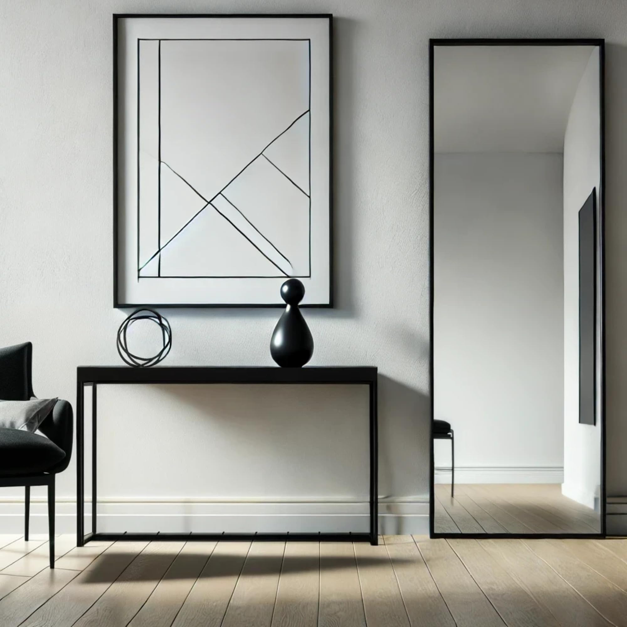 Jobu Full Length Rectangle Mirror 150cm x 60cm, Black Metal Frame