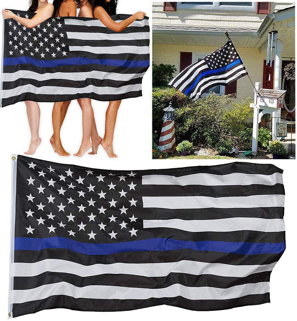 Mosteck Thin Blue Line Flag(3x5FT), American Police Flag with Sturdy and Durable Brass Grommets-Black White Blue Flag Honoring Law Enforcement Officers(1 PCS)