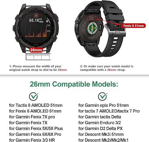 Miniatura 2 de EZMVZKU 26mm Easyfit Straps for Garmin Fenix 8 AMOLED 51mm7X7X Pro Sapphire Solar Watchands Replacement for Fenix 6X6X Pro5X5X PlusEnduro 32epix