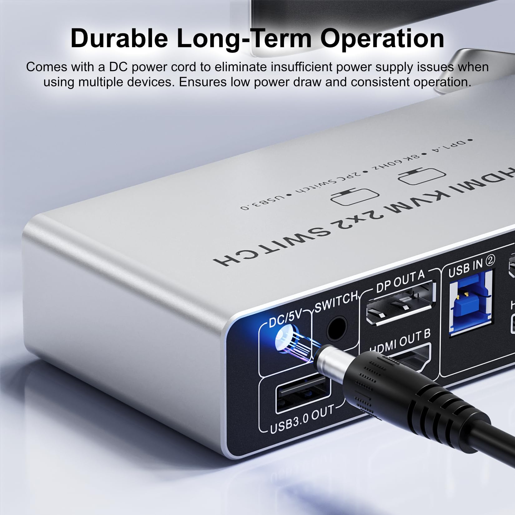 BolAAzuL Switch KVM HDMI+DP per 2 Monitor & 2 PC, 8K@60Hz 4K@120Hz HDMI 2.1 & DP1.4, Espandibile/Specchio Divide Tastiera/Mouse/USB 3.0, con Controller & 2 Cavi USB