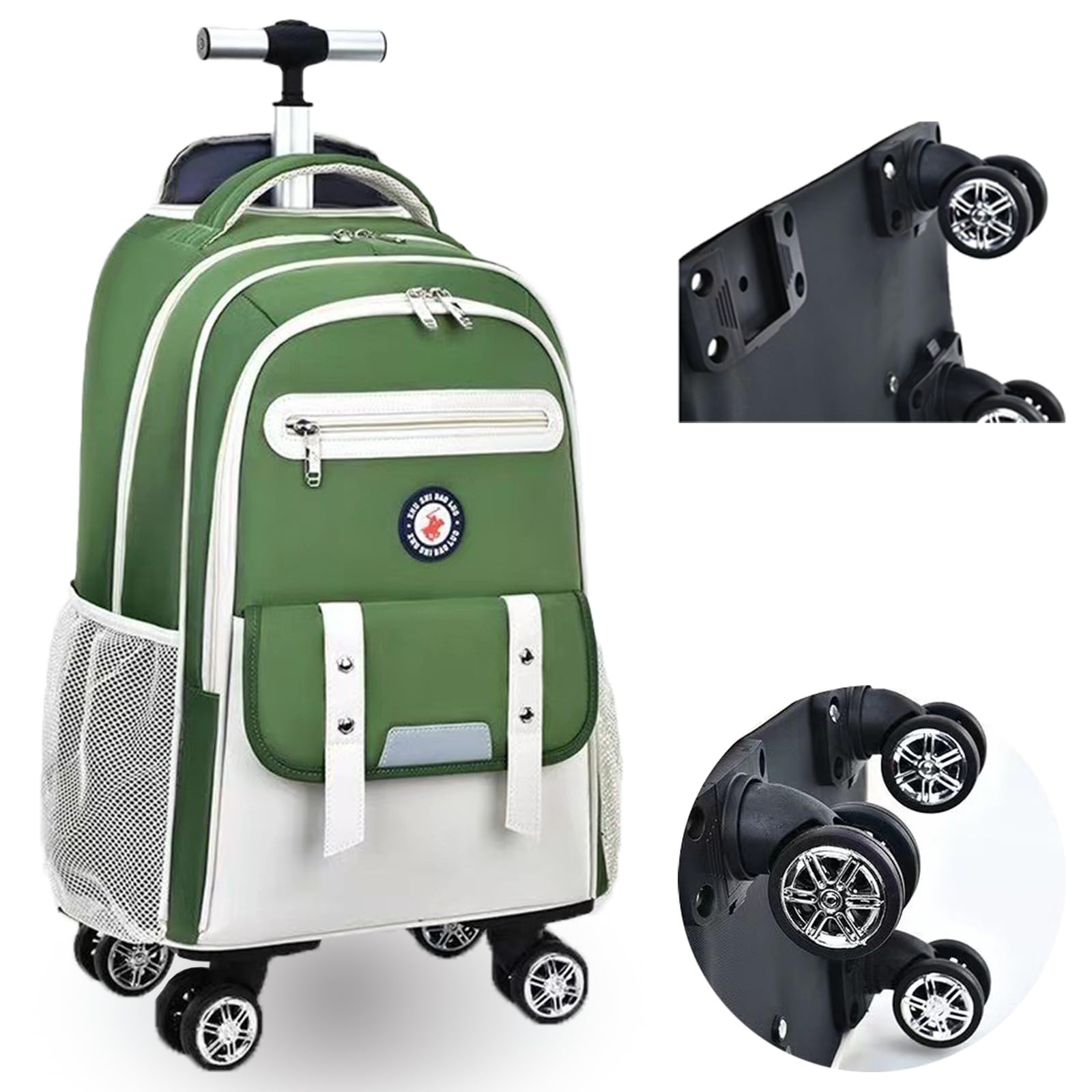 zaino con Rotelle Bambina Trolley Zainetto Asilo Scuola Elementare Primaria 18” a Media Elementare Carrello Ruote Valigia Cavalcabile per Bambini Rullo Girevole Verde
