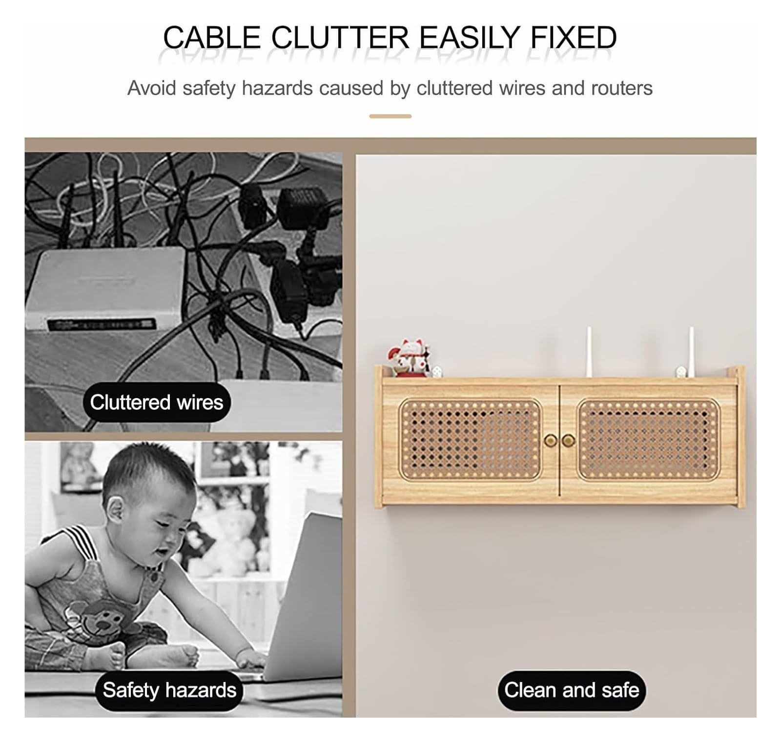 Boîte de rangement pour routeur WiFi, étagère murale en rotin pour routeur sans fil et accessoires