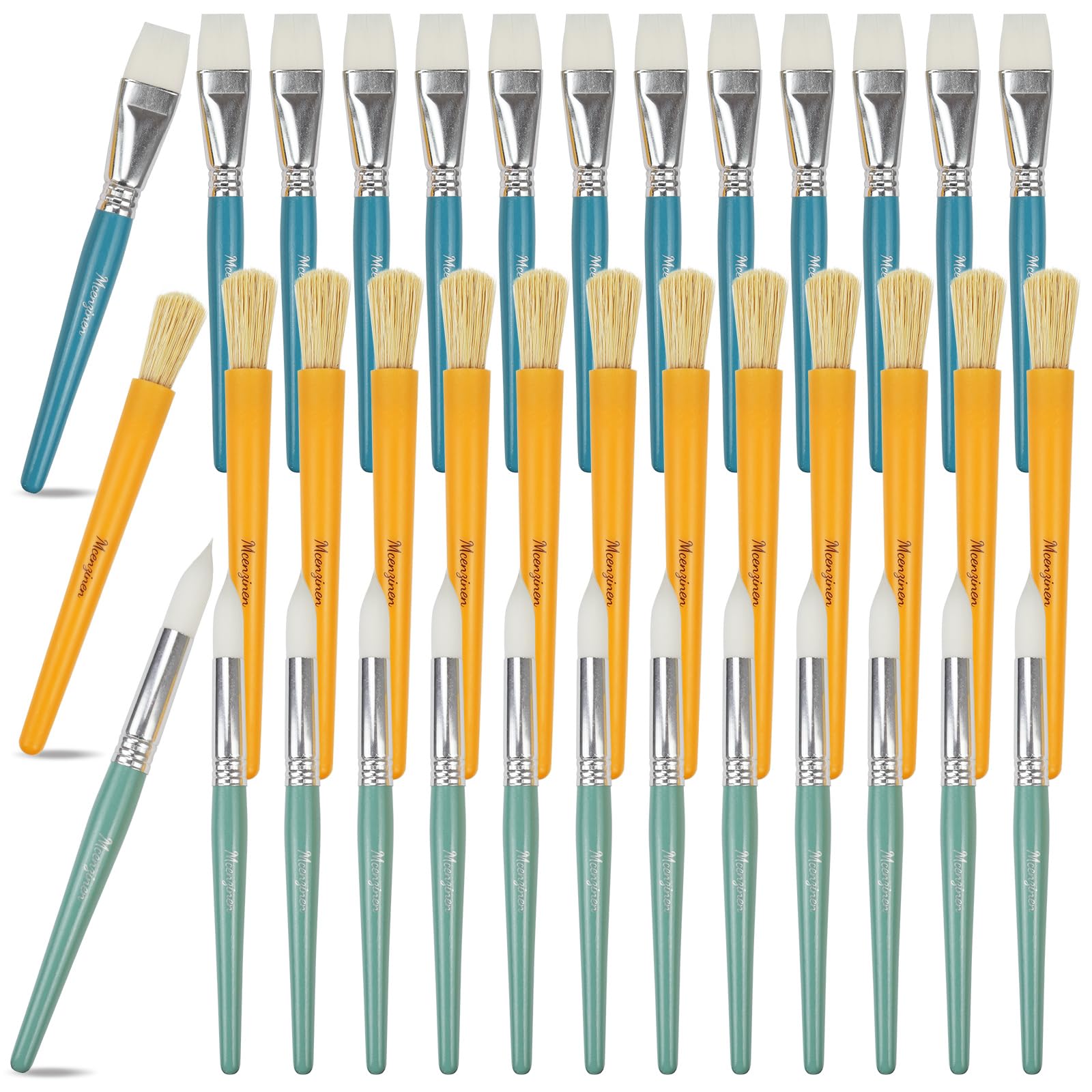 Mcenzinen 36 Pcs Paintbrush Variety Classpack, Back to School Art Supplies for Kids, Flat & Round Paint Brushes for Toddlers & Classrooms, Easy Grip