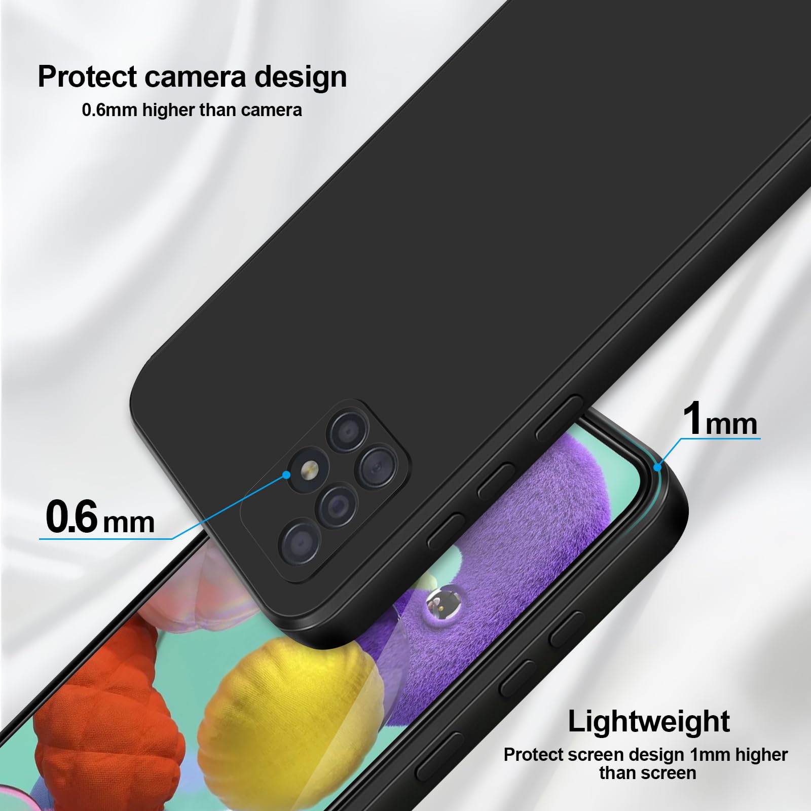 GiiYoon Case Compatible with Samsung Galaxy A51 4G, Silky-Soft Touch Full-Body Protective Phone Silicone Case, Shockproof Cover with Microfiber Lining, Black — view 3