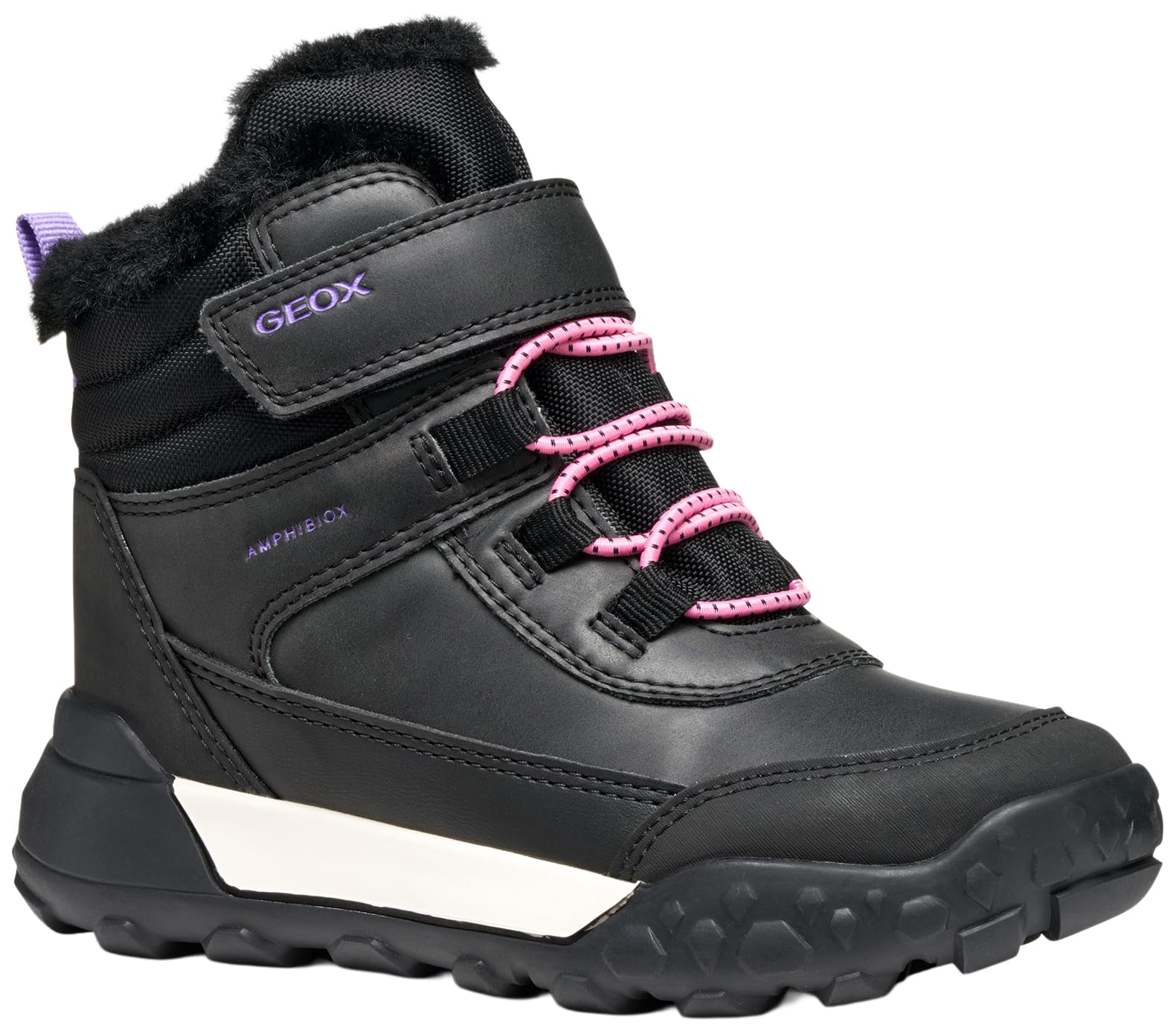 Geox Girls' J Trekkyup Girl B Ab Ankle Boot, Black Lilac, 11.5 UK