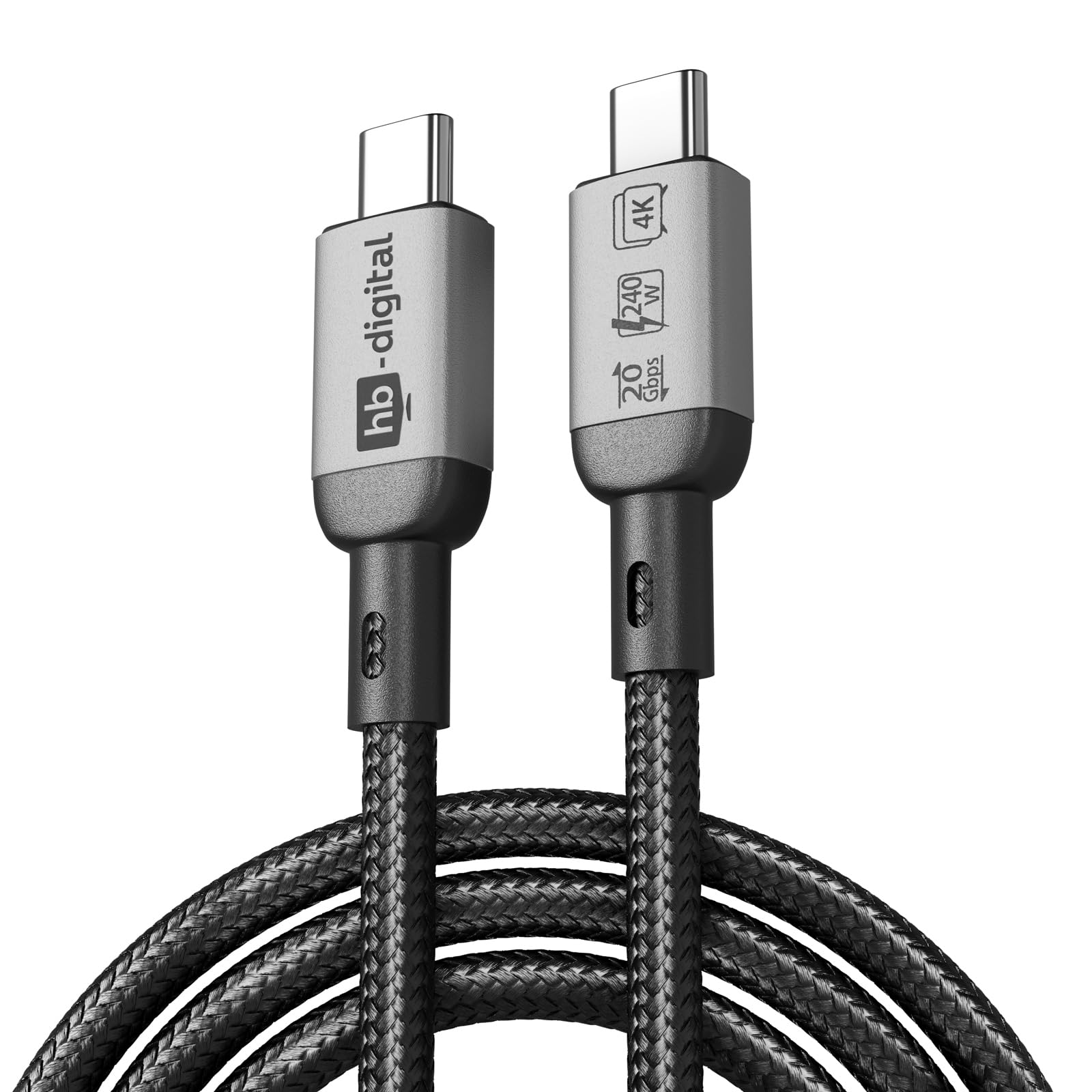 HB-DIGITAL 2 m, 4 cavi USB C USB 4.0 Gen3, cavo di ricarica veloce fino a 240 W, cavo dati 20 Gbps 8 K, 60 Hz, 4 K, nylon intrecciato per iPhone 16 15 Pro, Samsung Galaxy S23 S22 S21