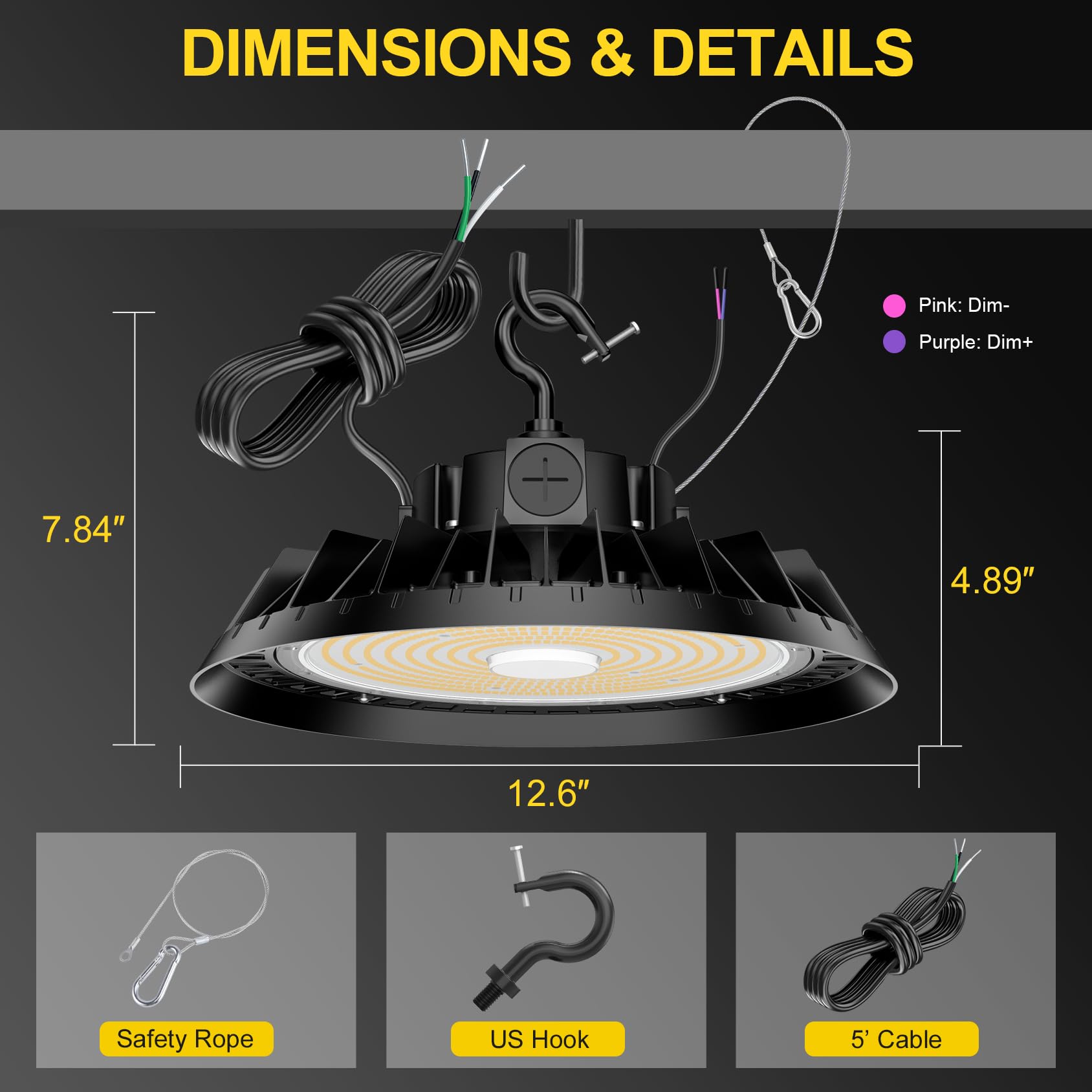 9Pack 480V UFO LED High Bay Light 240W 200W 150W Adjustable ETL DLC Listed 5000K 36000Lm High Bay — view 8