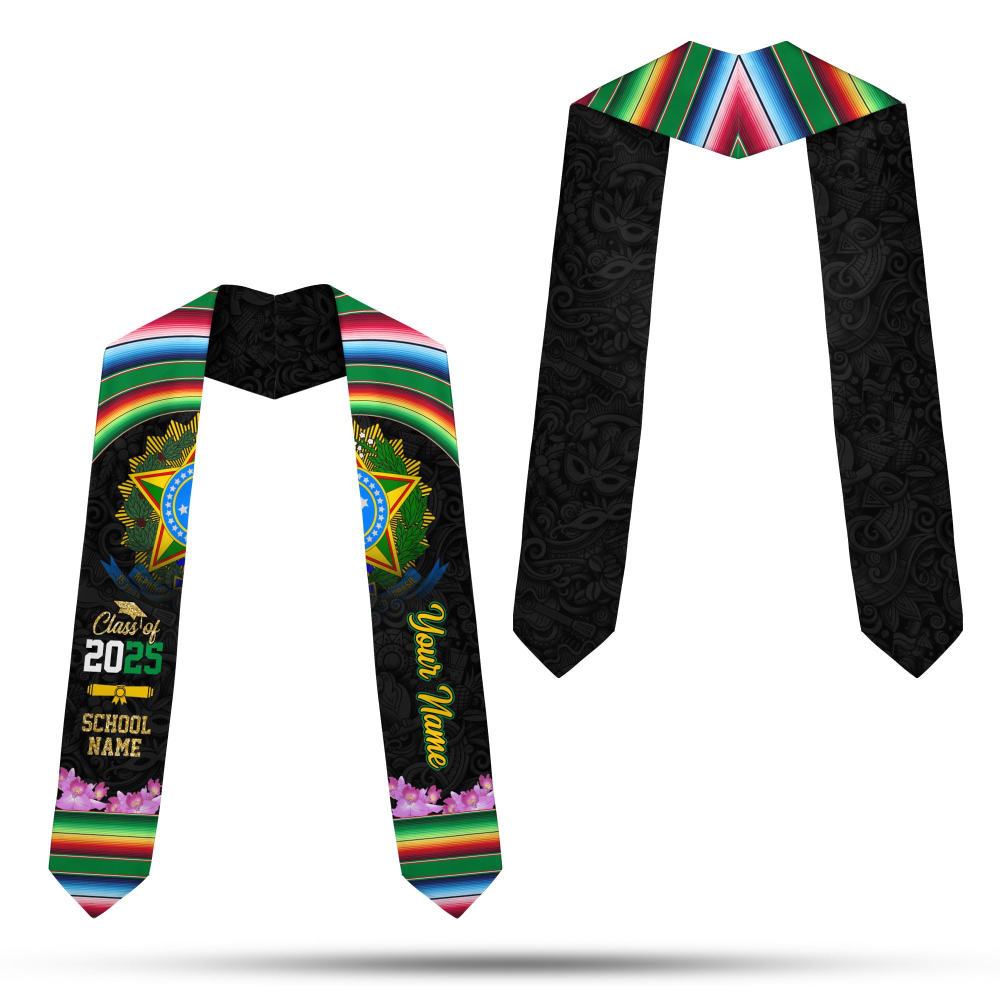 MonkeyVan Brazil Graduation Stole Custom Brazil American Flag Graduation Sash Brazilian Flag Graduation Stole Class of 2025 Bz9