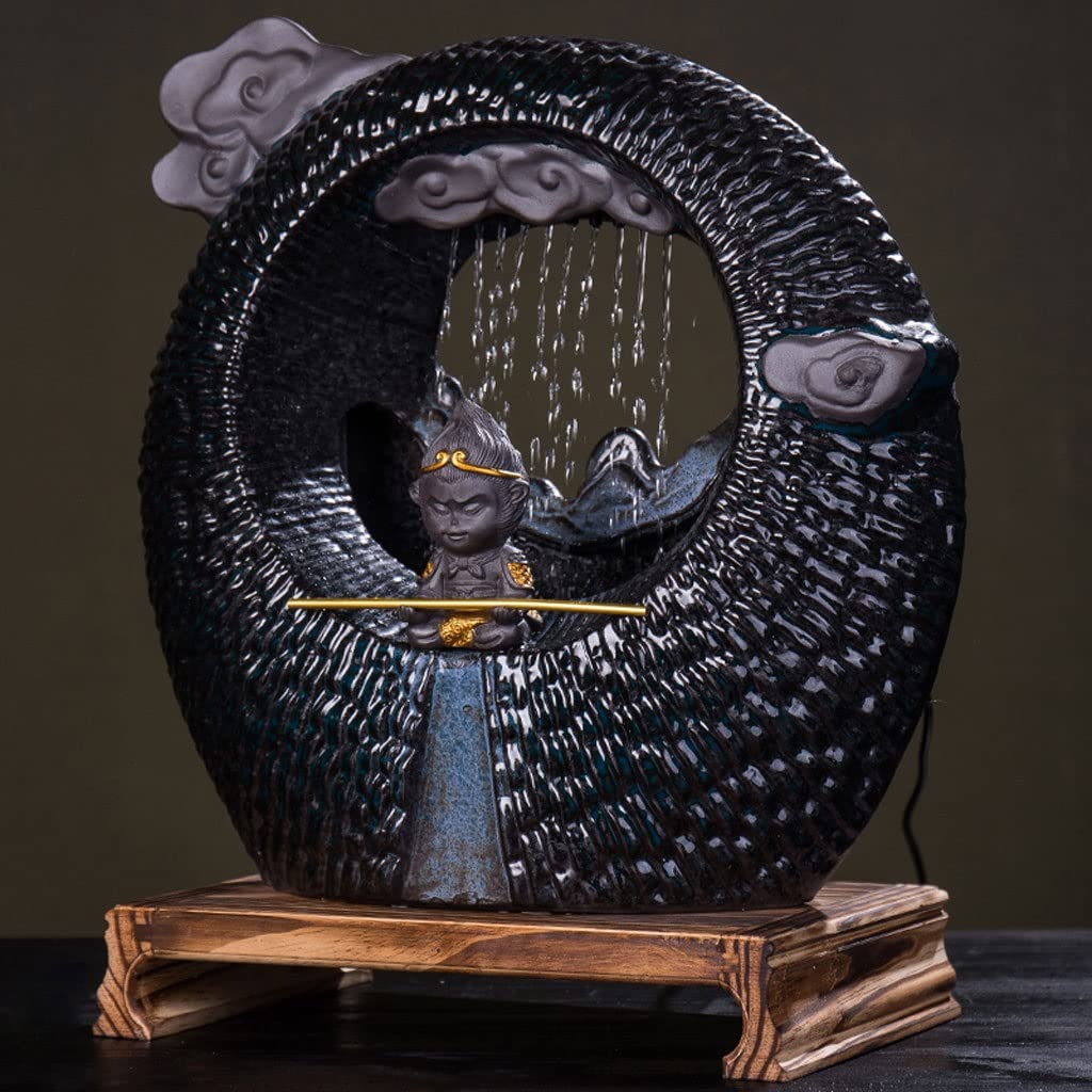 Fuente de Mesa Decorativa para Interior, Fuente de Agua con Cascada, de cerámica, Zen Estilo Oriental, decoración para salón, Dormitorio, Oficina, 33 x 13 x 23 cm