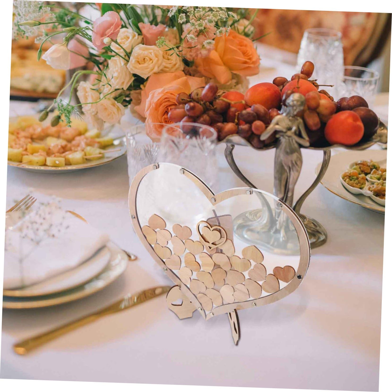 TOPBATHY Libro de Visitas de Madera con Forma de Corazón para Bodas Letrero Decorativo Marco de Corazón para Decoraciones de Bodas