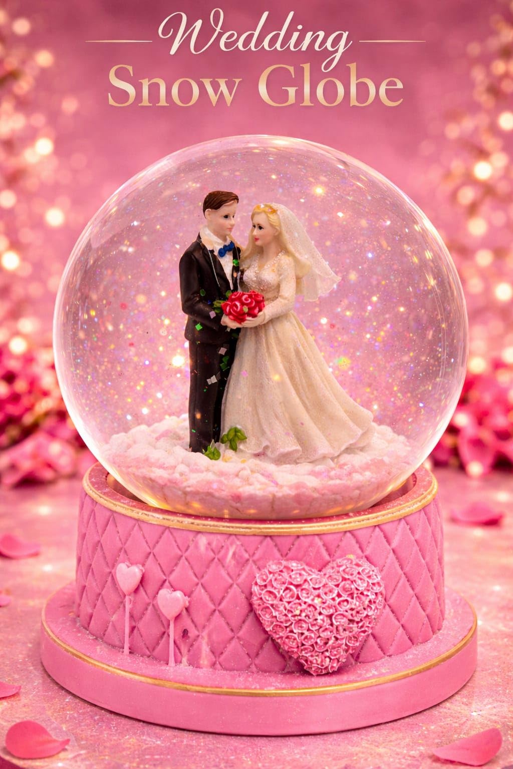 Wedding Couple Snow Globe with LED Light – Romantic Crystal Ball Showpiece for Home, Anniversary & Valentine Gift (Pink)-image-45
