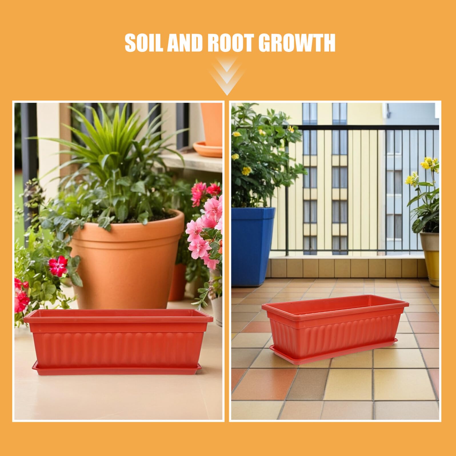 Toyvian Lot De 2 JardinièRes Rectangulaires en Plastique avec Soucoupes 19.29X7.48X5.51In Pots De Fleurs pour Balcon FenêTre Jardin Et Terrasse - Bac Long LéGer pour LéGumes Et Fleurs