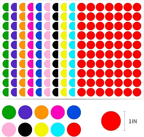 Ouzoustate 1400 calcomanías de punto de 1 pulgada, impermeables, redondas, etiquetas de codificación de colores, calcomanías de venta de garaje,
