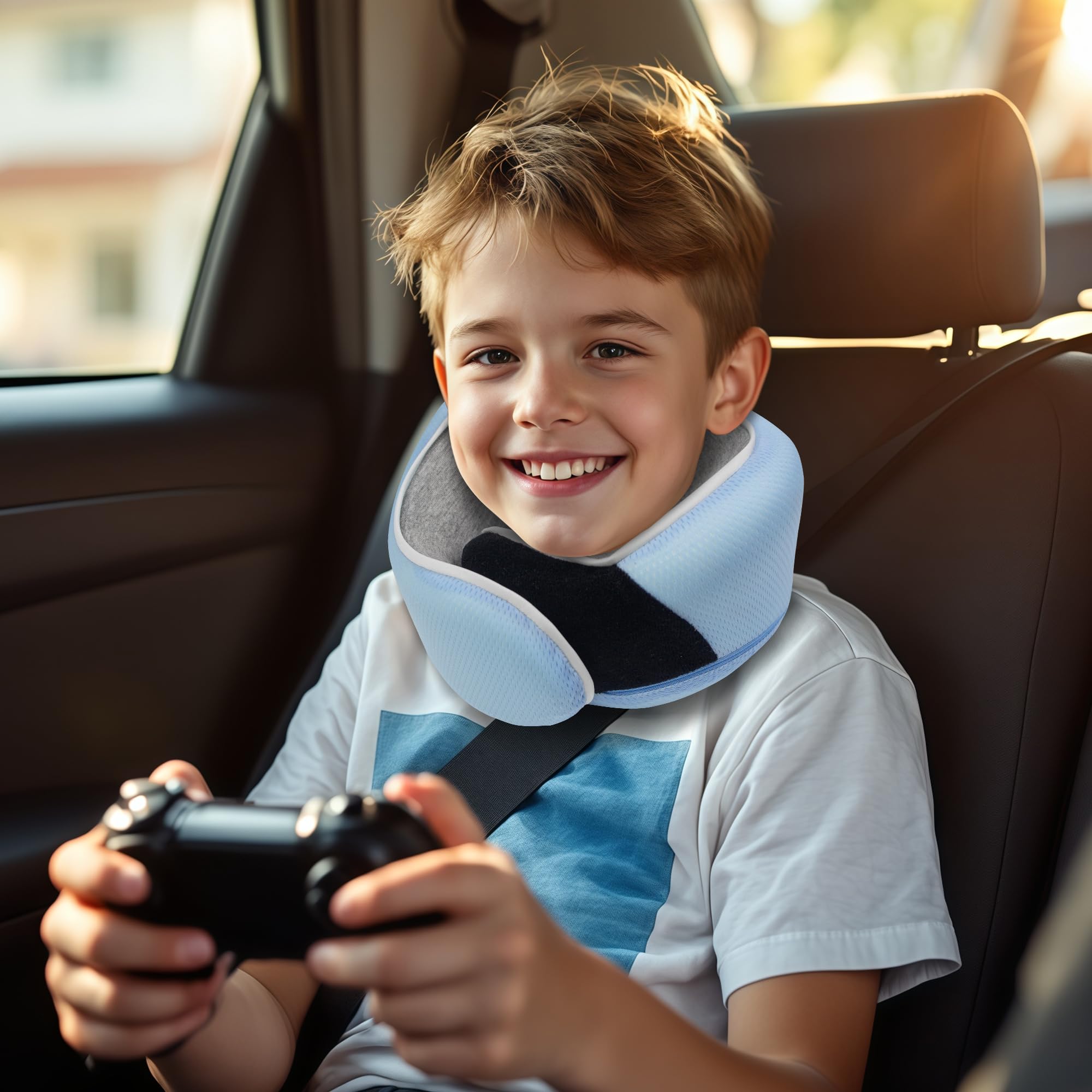 H HOMEWINS Oreiller De Voyage Enfant, Coussin De Cou Formé En U Coussin De Voyage Ultra-Doux, Confortable Soutien Pour La Tête Et Le Cou, Oreiller De Cou Pour Voiture Avion (Tigre