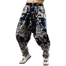 Idopy Men`s Chinese Traditional Dragon Baggy Harem Pants Trousers