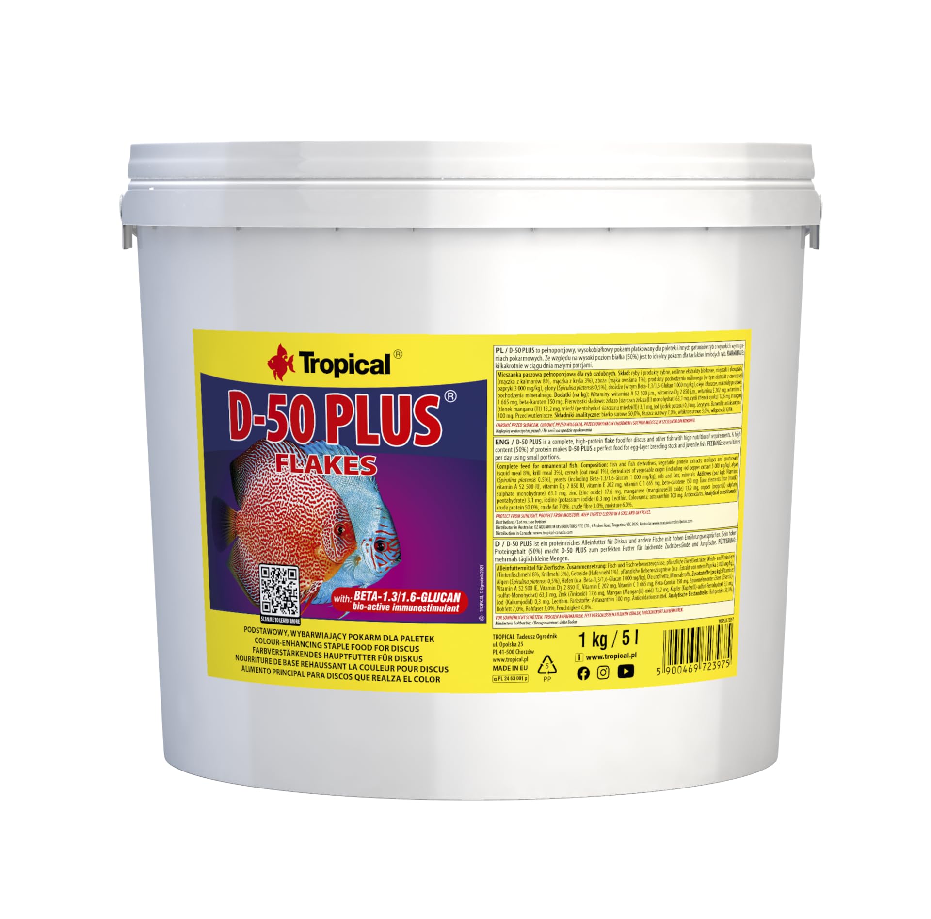 D-50 PLUS 5L / 1kg - high-protein colour-enhancing flakes for discus and high-nutritional fish