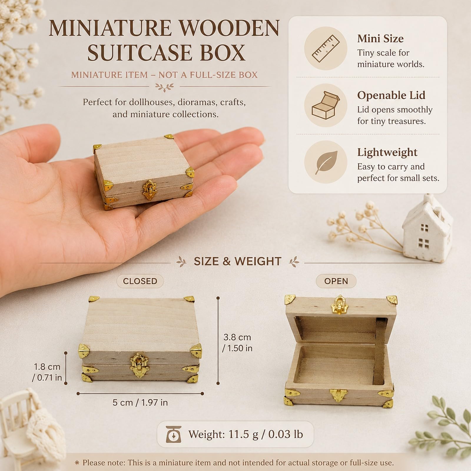 LOGOFUN 5PCS Dollhouse Miniatura Vintage Valigia In Legno Apribile Tronco Da Viaggio con Serratura In Metallo Piccolo Retro Storage Box per Viaggio Scena Accessori