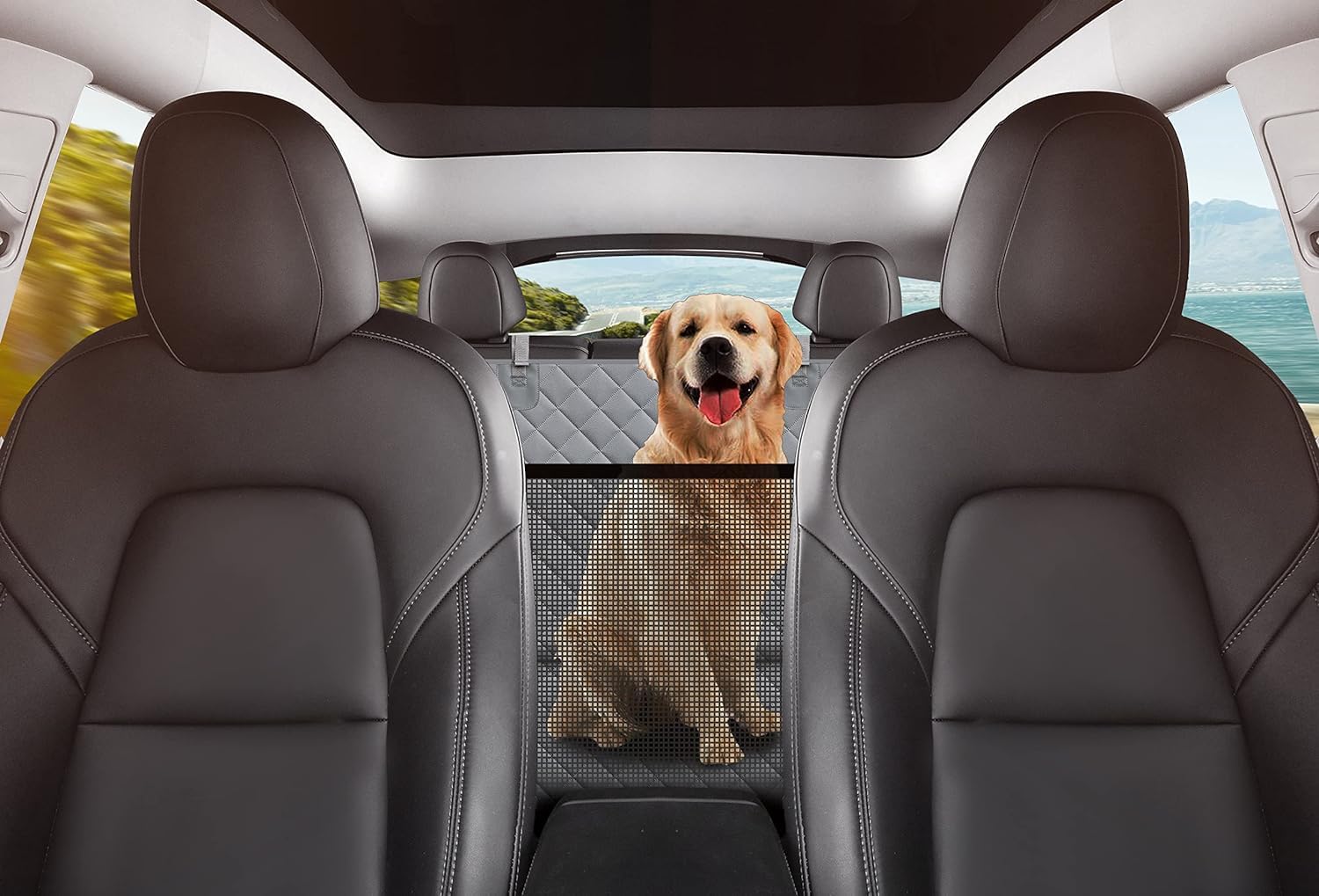 GXT Funda Protectora para Asiento Trasero de Perro para Coches, SUV y Camiones con Ventana de Malla, Material Antideslizante e Impermeable, a Prueba de arañazos, Gris Claro