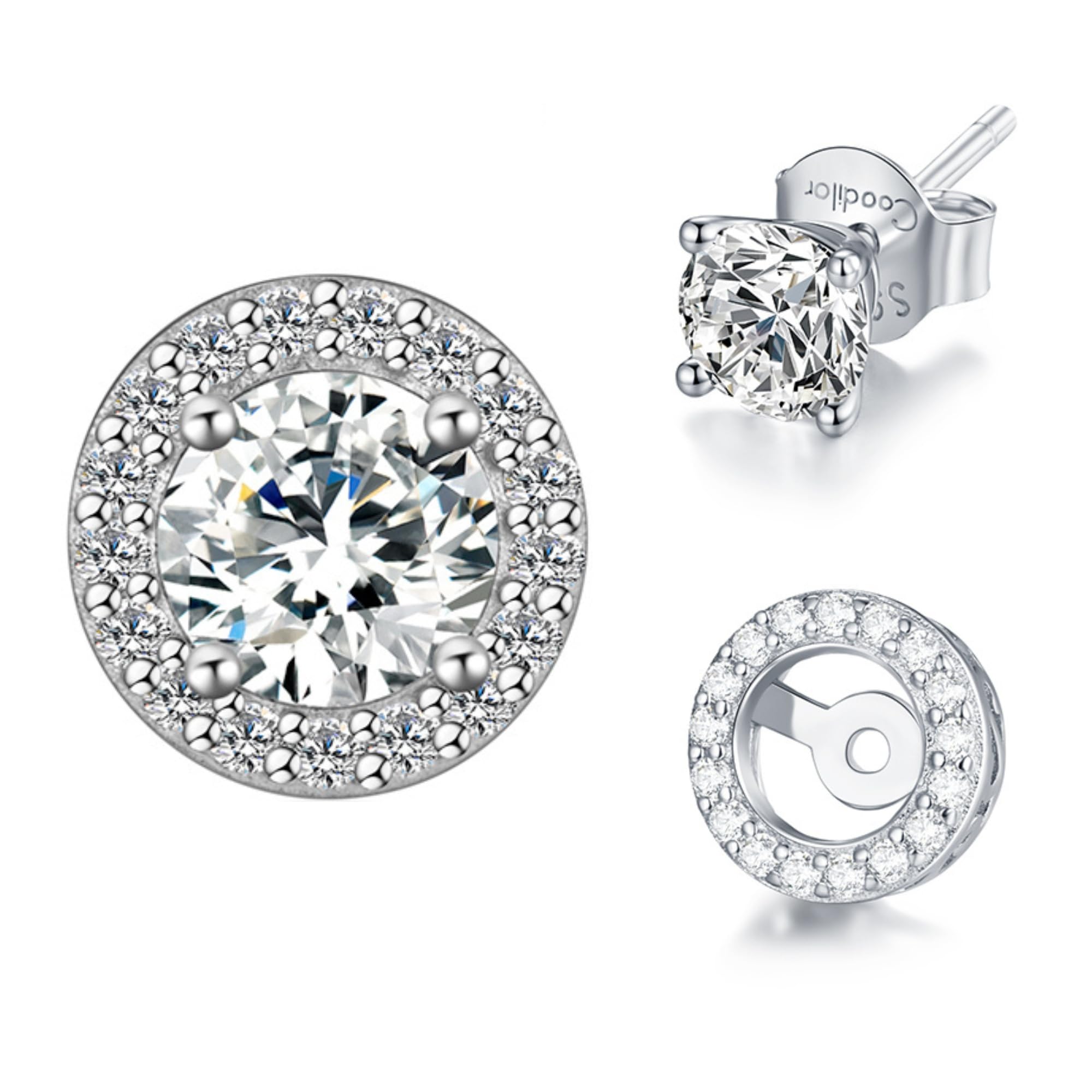Moissanite Stud Earrings for Women and Men Hypoallergenic 925 Sterling Silver Round eart 14K White Gold Plated Earrings