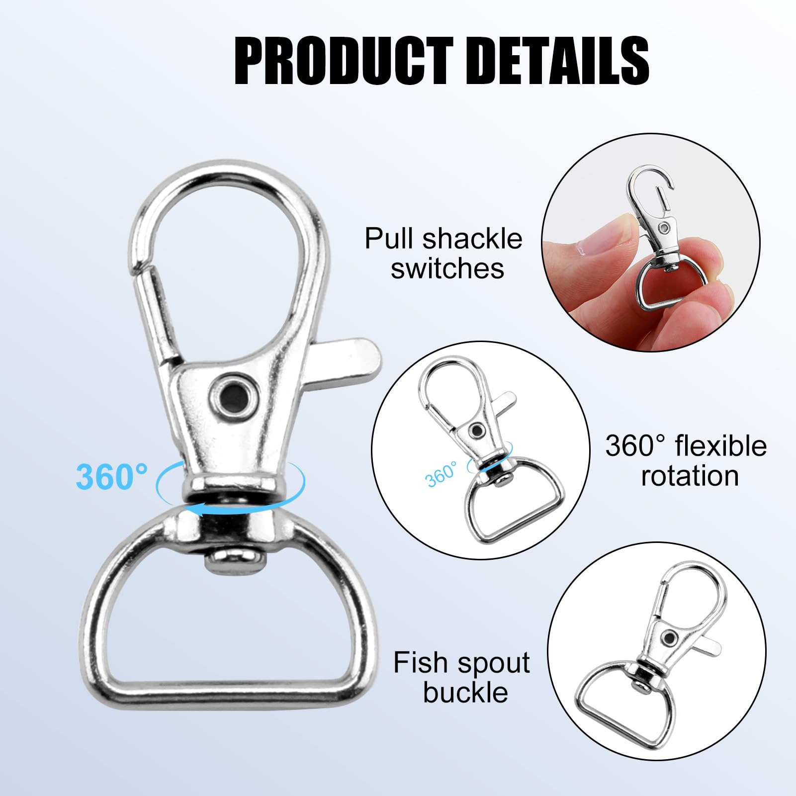 60pcs Moschettoni Portachiavi A D - 20mm, Ganci Rotanti 360° Per Fai Da Te E Gioielli - Foto 10