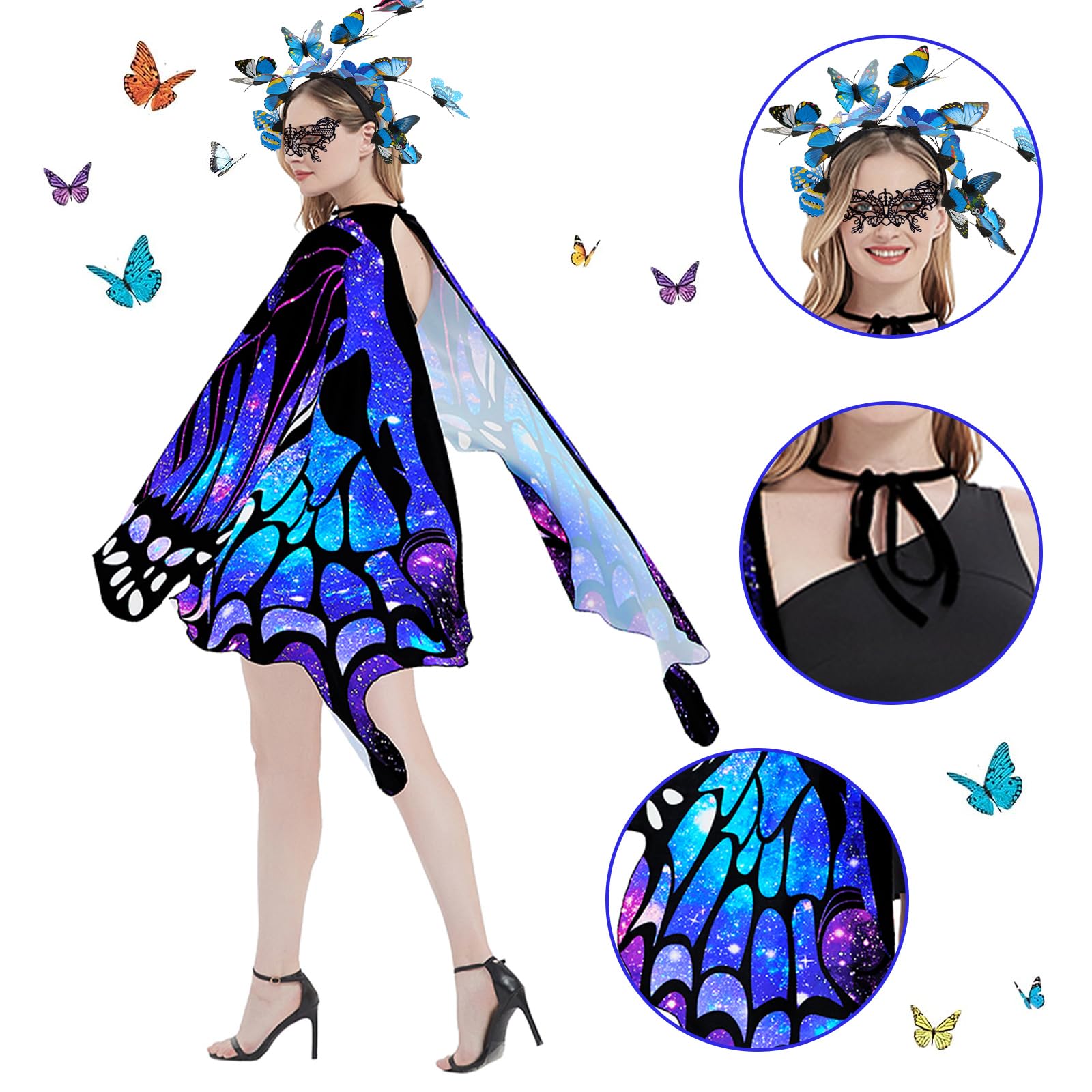 Ali Farfalla Costume,Donna Ali Costume Sciarpa,Farfalla Scialle,Cerchietto Fascia Farfalla per Decorazione Donna Adulti,Maschera,Mantella Farfalla,Costume da farfalla,per feste,costume cosplay