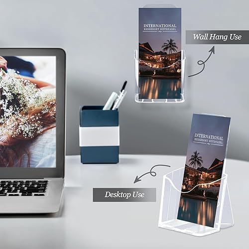 Miniatura 2 de Harewu 2 soportes acrílicos para folletos, estantes de exhibición transparentes para folletos, estantes de exhibición de escritorio de plástico para