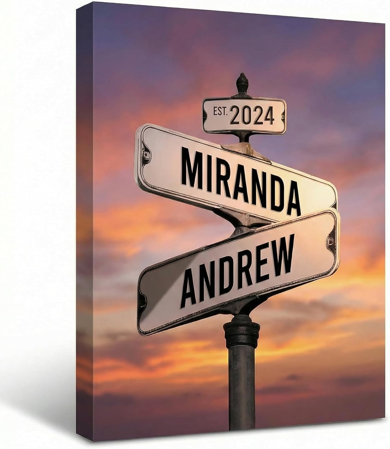TWING Personalized Street Sign Wall Art for Couples,Custom Name & Date Street Sign Poster Canvas，Gifts for Girlfriend Boyfriend, Wedding Anniversary 16" W x 16" L （Made in USA）
