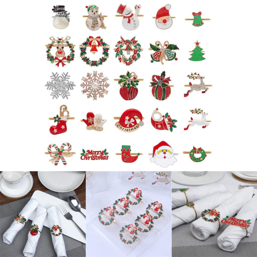 Wreath Napkin Rings Christmas Trees Napkin Holder Buckles for Christmas Holiday Wedding Party Dinner Table Decoration Snowflake Napkin Holder
