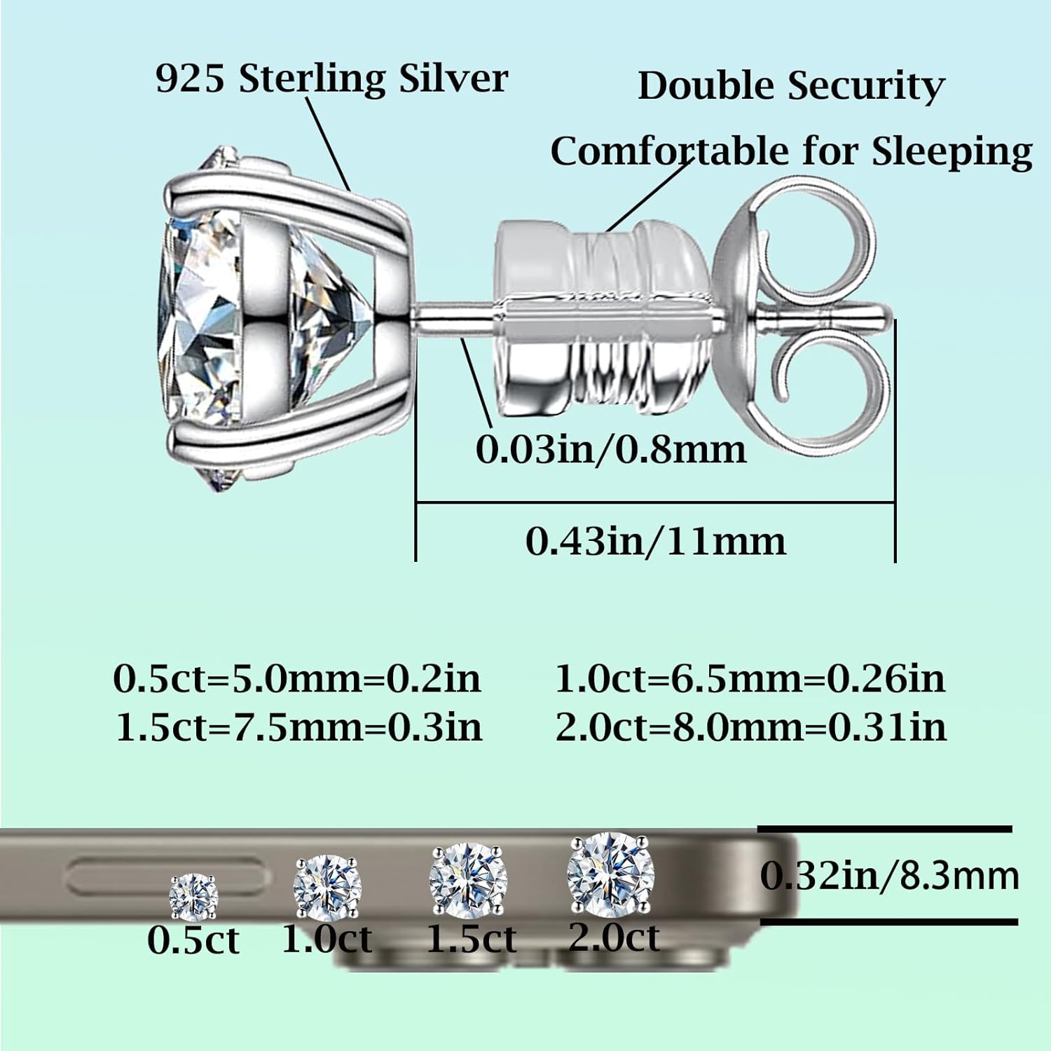 Moissanite Stud Earrings for Women, 1-4ct Total, 925 Sterling Silver for Women Men, D Color VVS1 Clarity Round Lab Created Diamond Earrings - Image 2