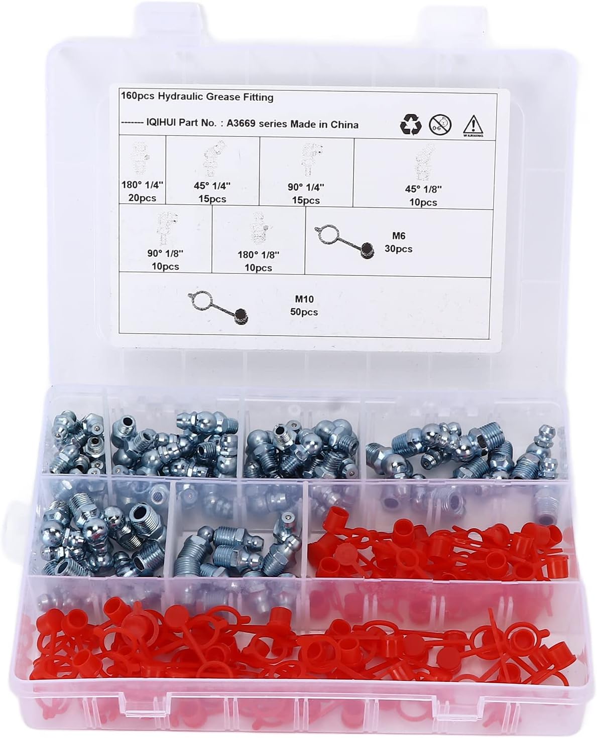 Grease Zerk, 160PCS/Set 6 Sizes British System Lubrication Fitting Hex Grease Fittings Grease Nipple Zerk Grease Fittings for Trucks for Cars for Motorcycles