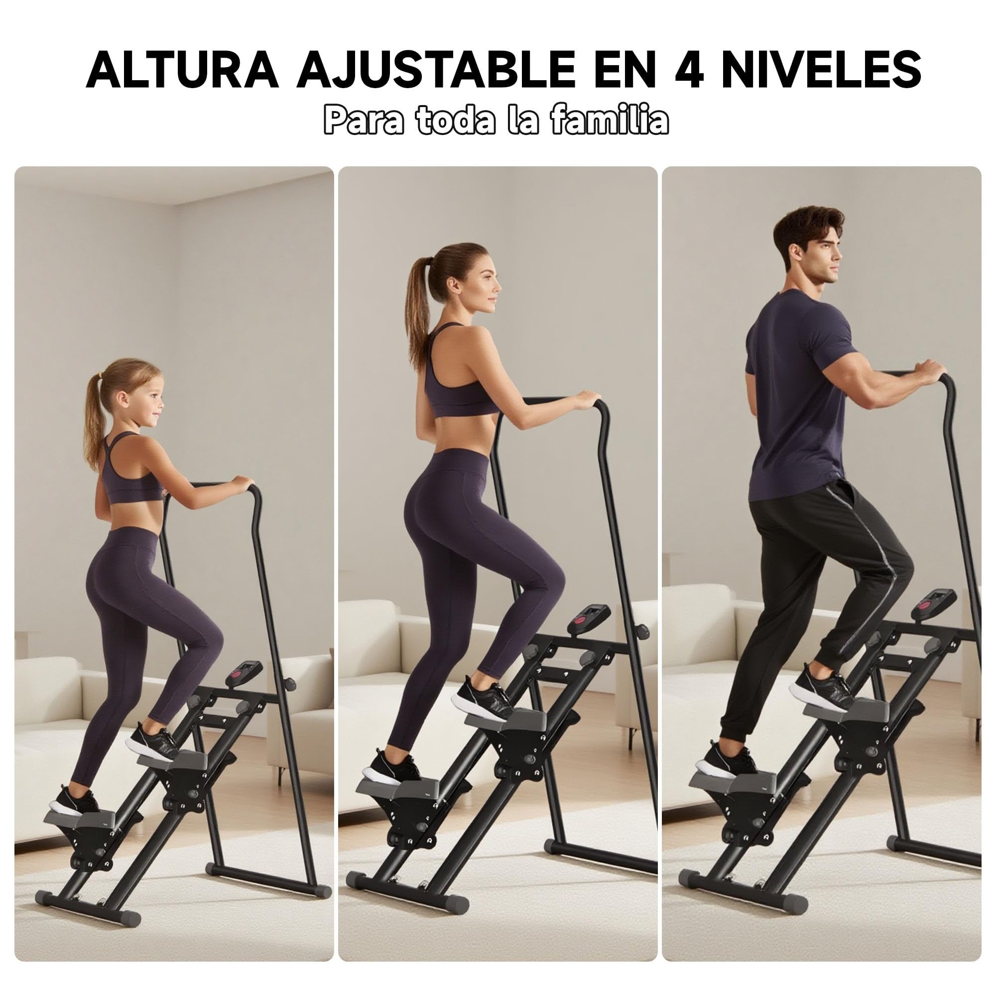 Escalador de Fitness Plegable, Capacidad 150 kg, Stepper Vertical Plegable para Gimnasio con Pantalla LCD con Manillar y Pedales Antideslizantes, Escalador de Fitness para Entrenamiento en Casa