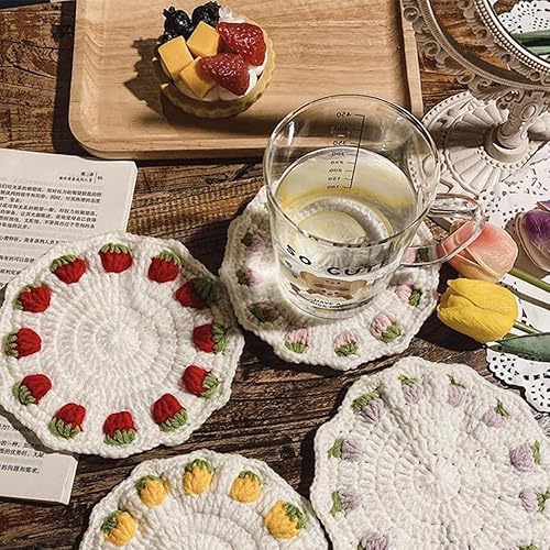 Miniatura 7 de Lindos soportes redondos de algodón tejido de fresa con corazones de fresa, salvamanteles resistentes al calor para tetera, decoración de cocina (5,