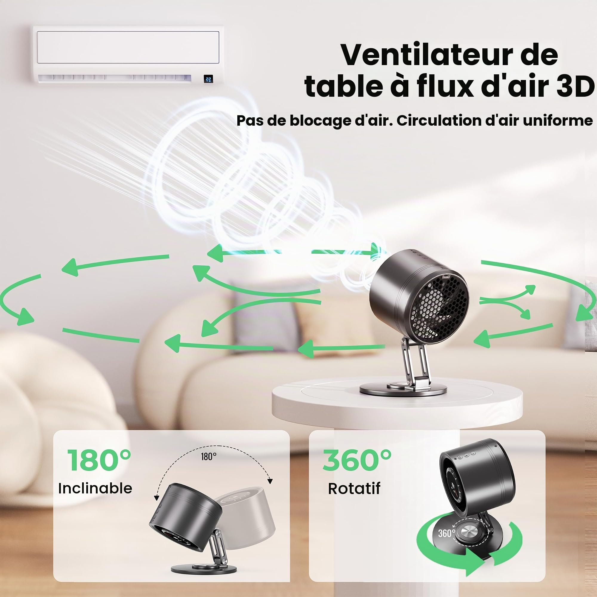 kstime Ventilateur de Bureau USB en Alliage d’Aluminium