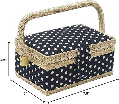 Miniatura 7 de Cesta de coser con kit de costura. Pequeña caja de costura organizadora con mini kits de costura para niños, principiantes y regalo, Negro (Black