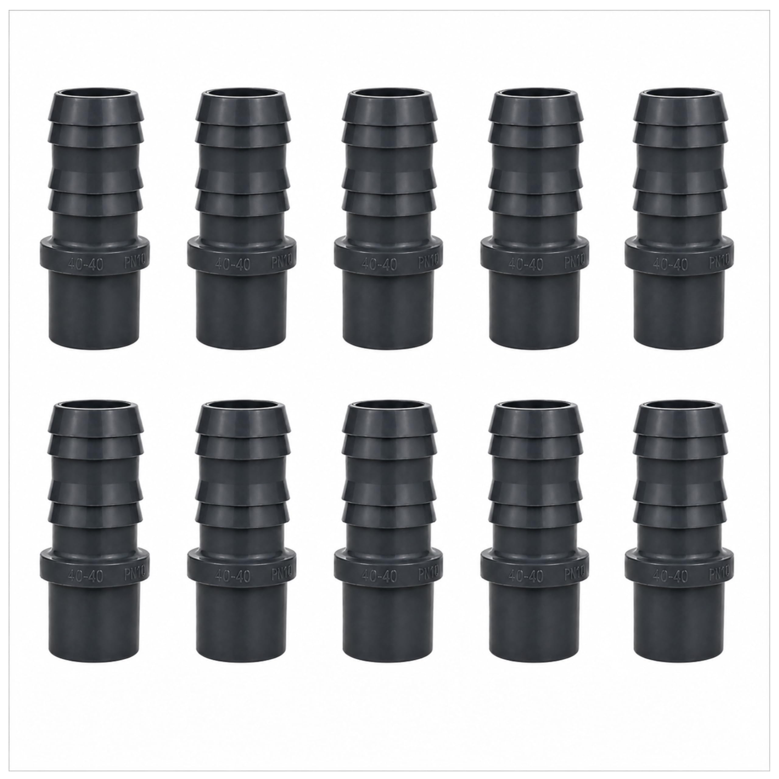 HAF 10x PVC Druckschlauchtülle mit 40mm x 40mm | Schlauchtülle x Klebestutzen | Schlauchverbinder aus grauem PVC-U | PN16 für Poolfitting, Pool, Schwimmbad, Poolverrohrung, Druckleitung