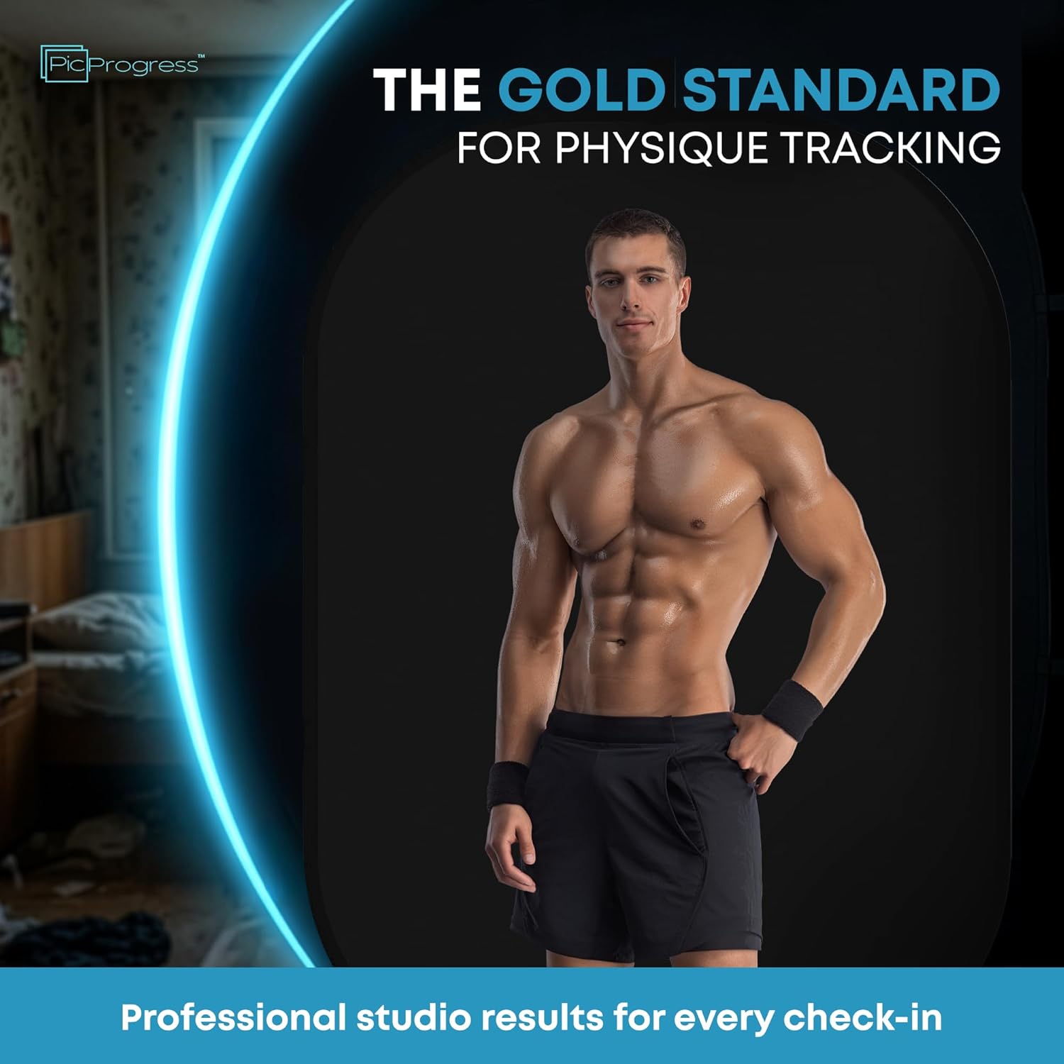 PicProgress Black Fitness Photo Backdrop with Adjustable Tripod Stand, Collapsible Background for Bodybuilding Posing, Progress Photos, Gym Content & Coaching Check-Ins (Backdrop and Tripod Stand)