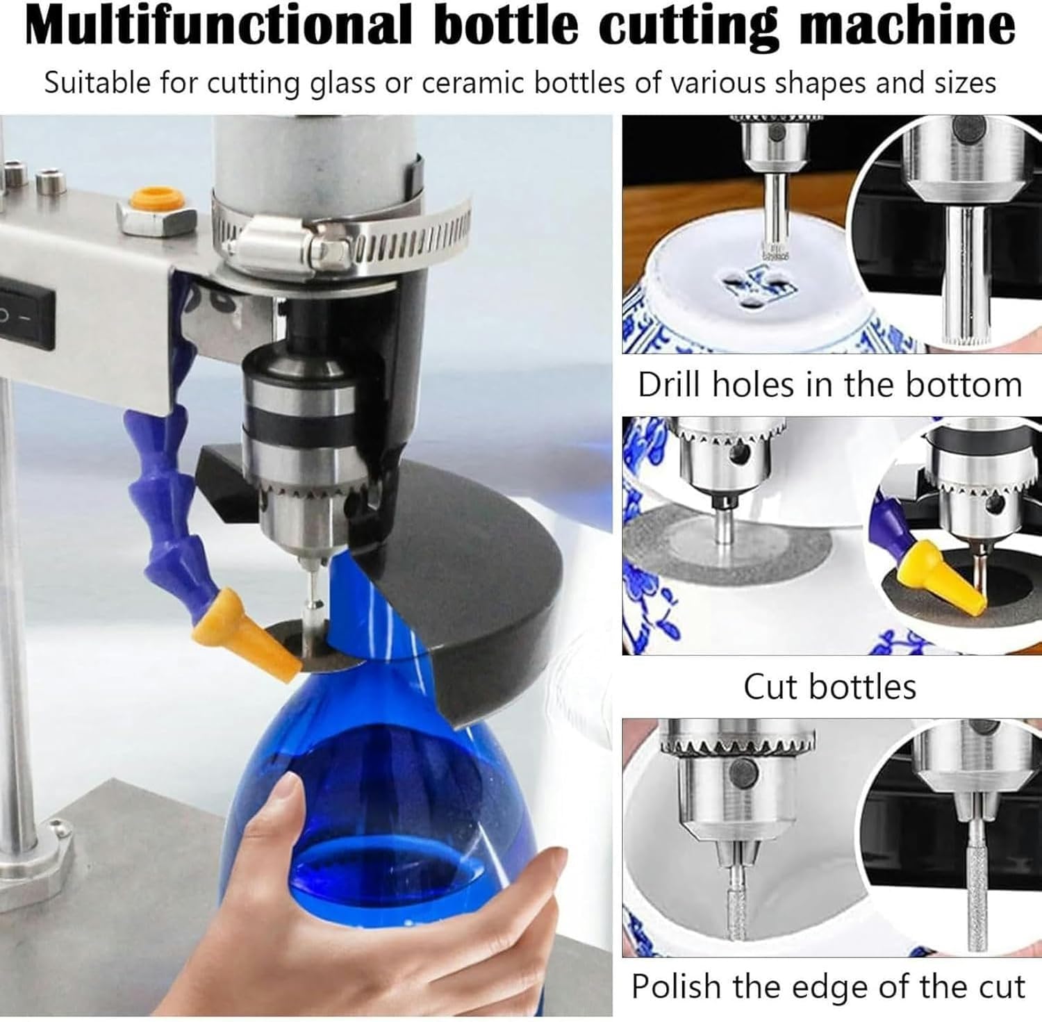 Taglia Bottiglie di Vetro Irregolari da 200 W, profondità di Taglio Massima di 30 mm, Kit di Utensili per Il Taglio di Bottiglie di Vino da 6000 Giri/min, per progetti Fai da Te, in Ceramica