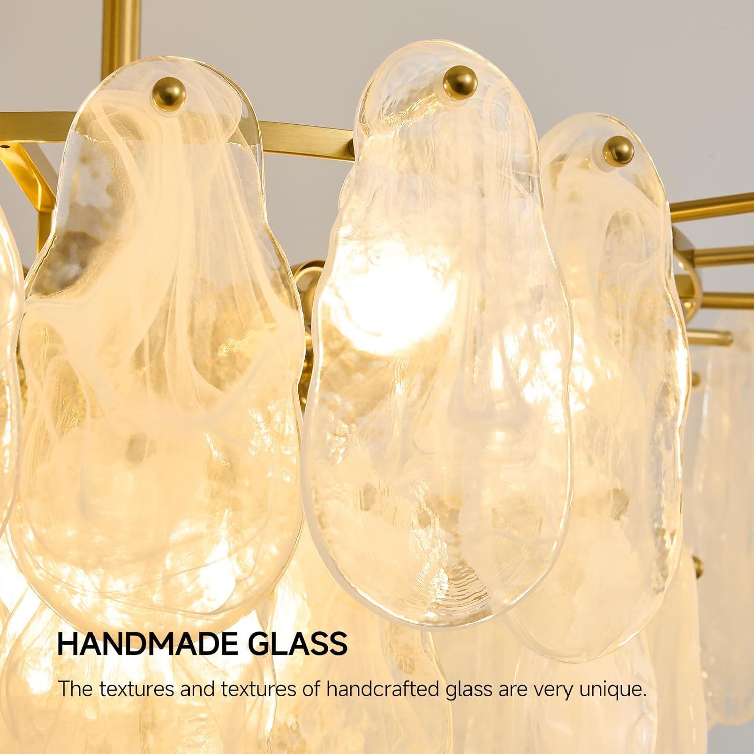 Brushed Gold Chandeliers for Dining Room: 23.6" Kitchen Chandelier Over Table - 3 Tier Modern Round Cloud Glass Hanging Light Fixtures - Luxury Crystal Pendant Lights for Living Room Bedroom Entryway